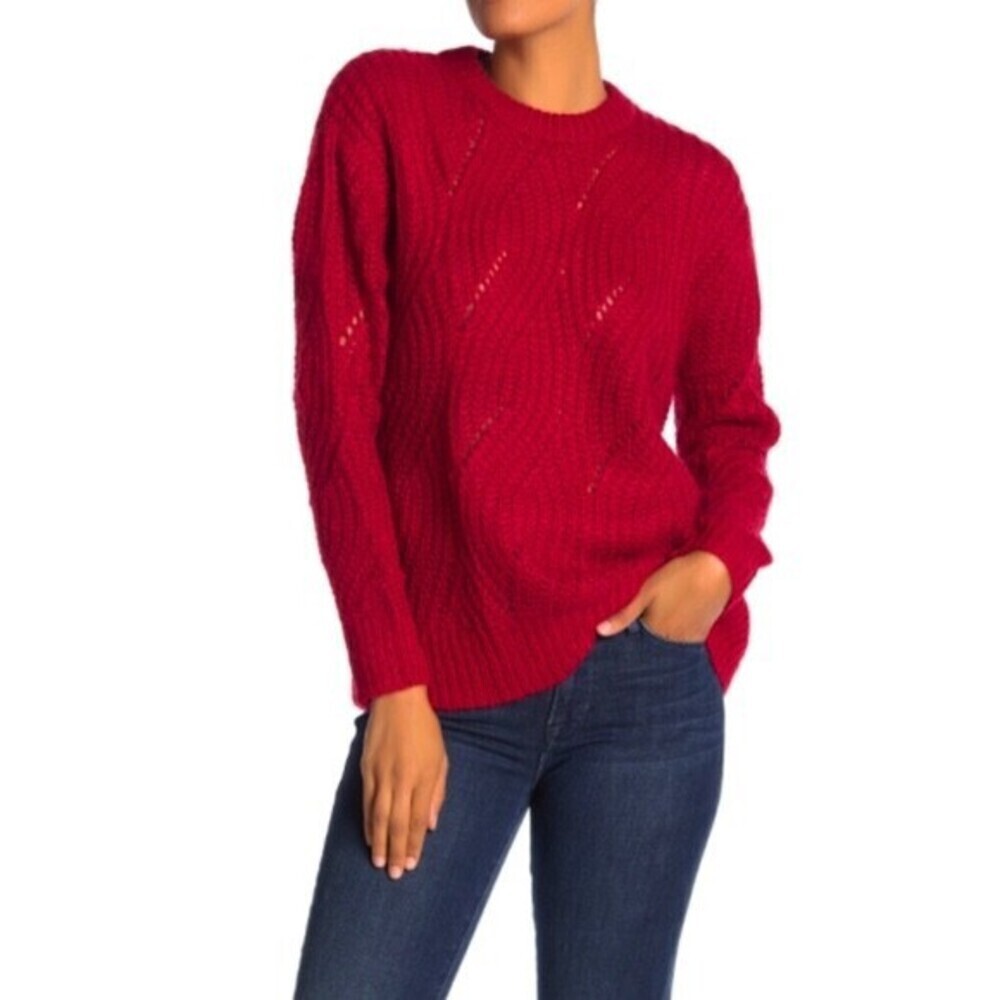 RXB Women's Acrylic Cable Knit Pullover Sweater long sleeve In Red Size S